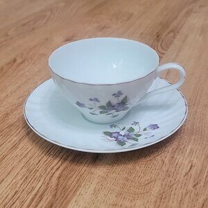 Beautiful Vintage Violets Flowers Cup And Saucer Japan